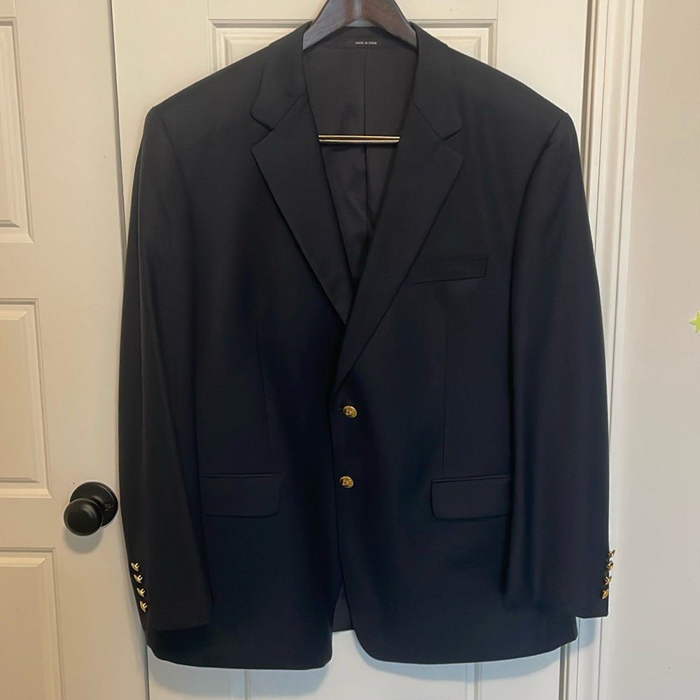Lauren Ralph Lauren 100% Wool Navy Blue Blazer Jacket Academia Preppy  48R